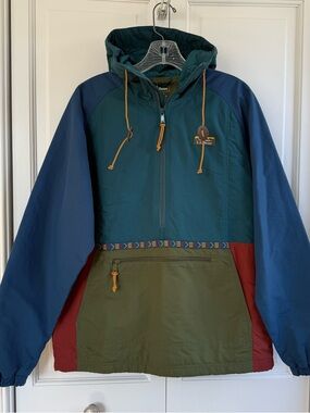 L.L. Bean Colorblock Windbreaker Jacket in Teal, Navy, Olive & Rust